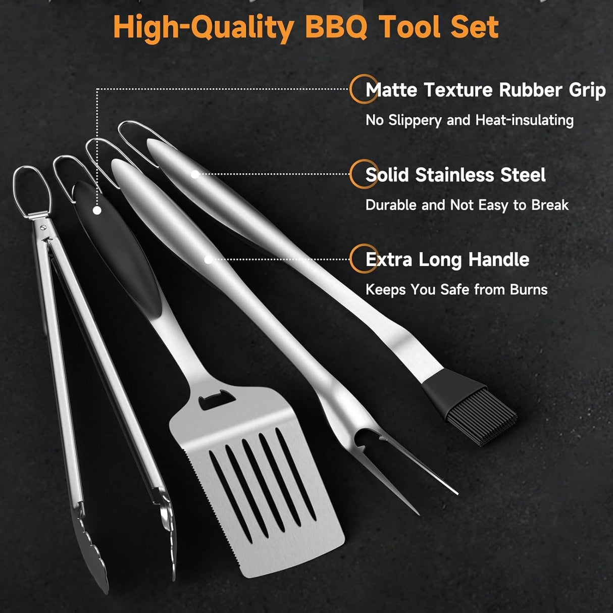 SHINESTAR Heavy Duty Grill Tools Set, Stainless Steel Grilling Accessories with Spatula, Tongs, Fork and Basting Brush, 4PCS, Ideal Grilling Gifts for Man SHINESTAR