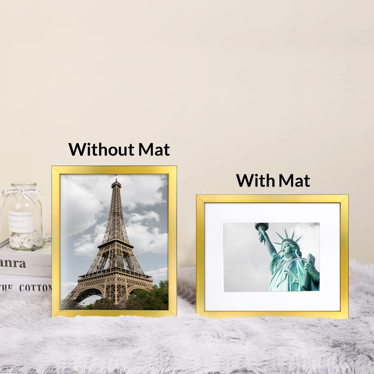 BSRHOME 8x10 Picture Frame with Plexiglass, Display Pictures 5x7 with Mat or 8x10 Without Mat for Tabletop Display and Wall Mounting, Set of 2,Gold BSRHOME