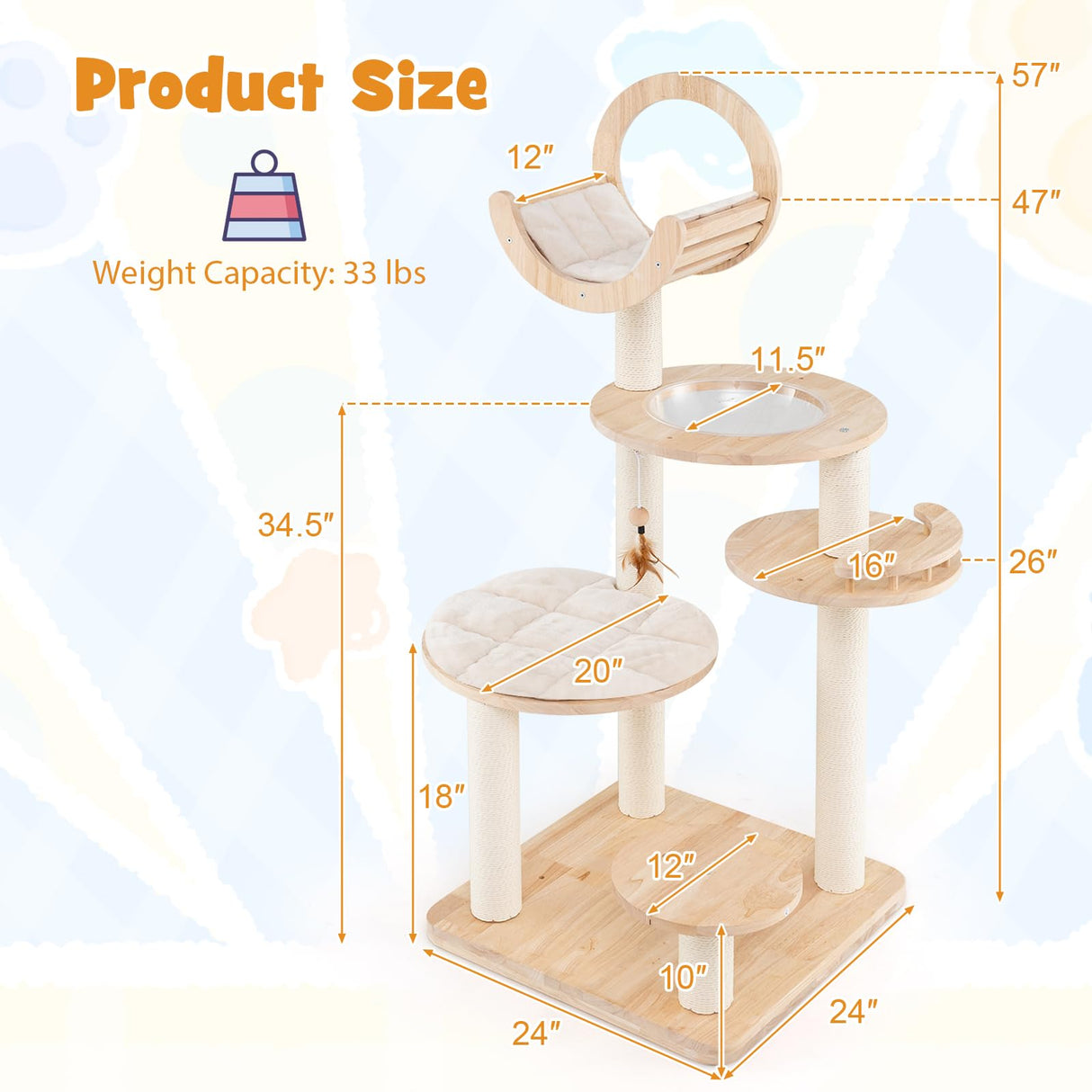 Nightcore 57” Tall Solid Wood Cat Tree for Indoor Cats, Building Block Kitten Tower w/Perch, Scratching Posts, Washable Cushions, 4 Install Options, Multi-Level Cat Activity Center Climbing Furniture WoodArtSupply