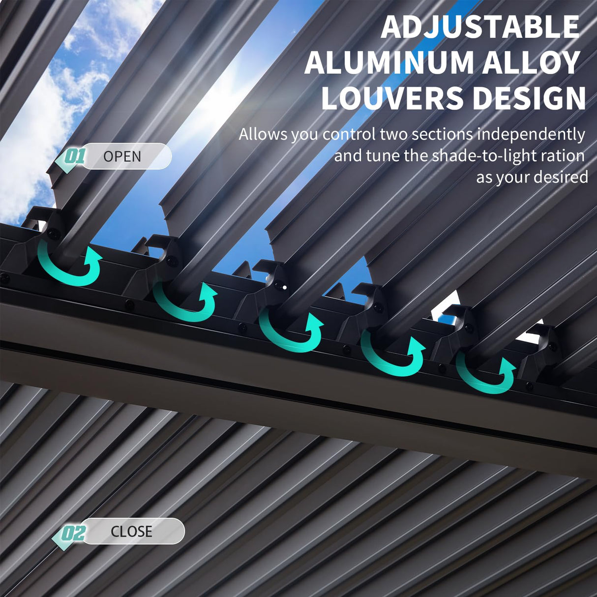 YOLENY Louvered Pergola 12x24, All Aluminum Pergola with Adjustable Rainproof Roof, Outdoor Pergola with Curtains and Nets for Patio & Garden, Dark Grey YOLENY