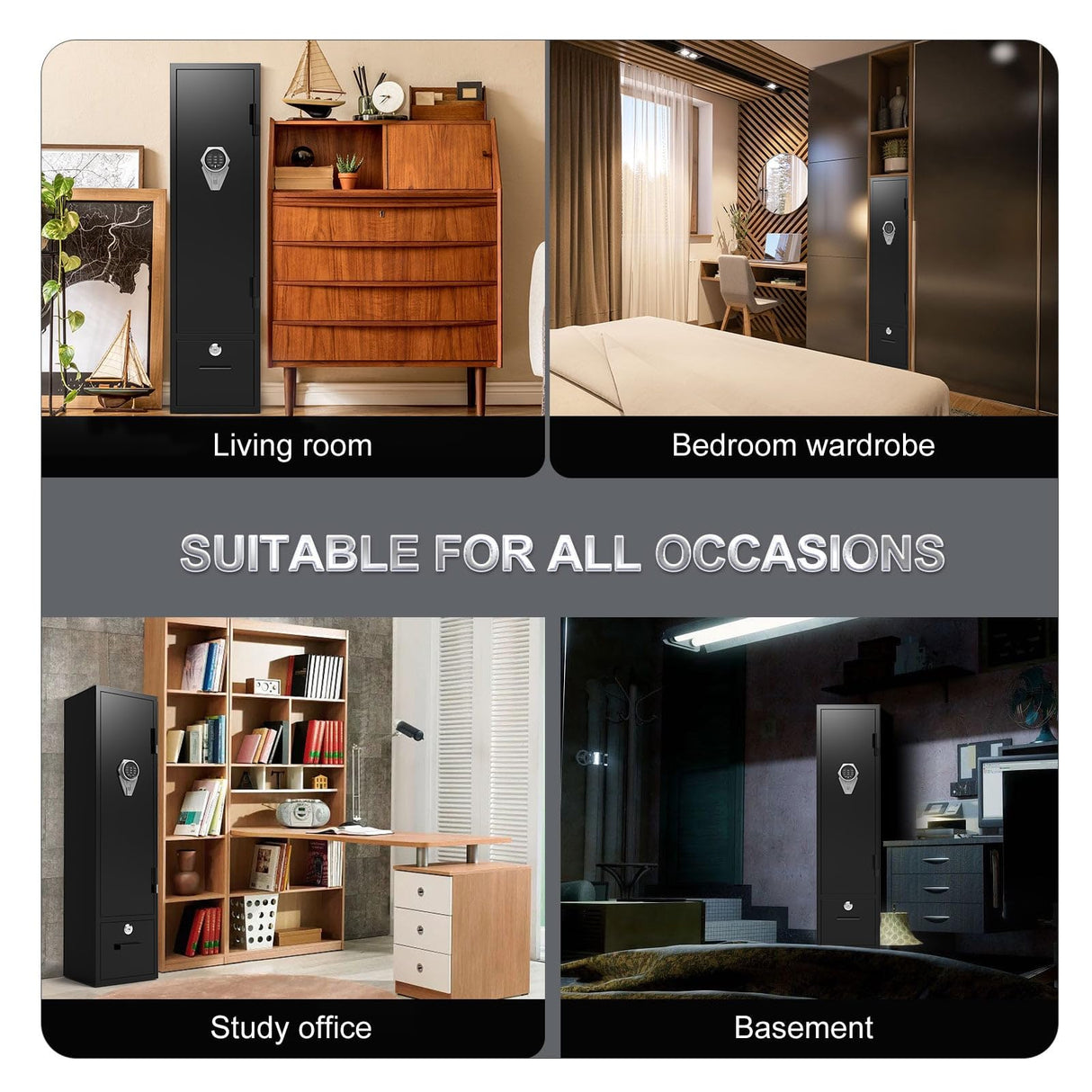 HEANVO 4-6 Gun Safe, Gun Cabinet for Home Rifle and Pistols, Quick Access Safes with LED Lights for Shotguns, Sturdy Anti-Theft Gun Safe with Bottom Drawer and Pistol Holder-Upgraded Digital Keypad HEANVO