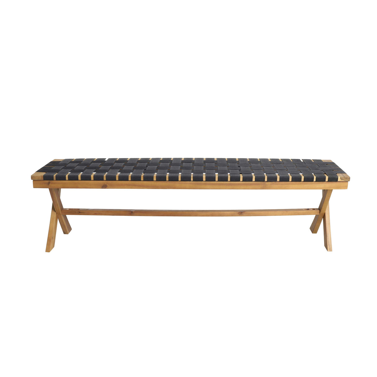 Christopher Knight Home Jeffery Outdoor Acacia Wood Bench with Rope Seating, Black and Teak 61x13.75x16.25 inches Christopher Knight Home