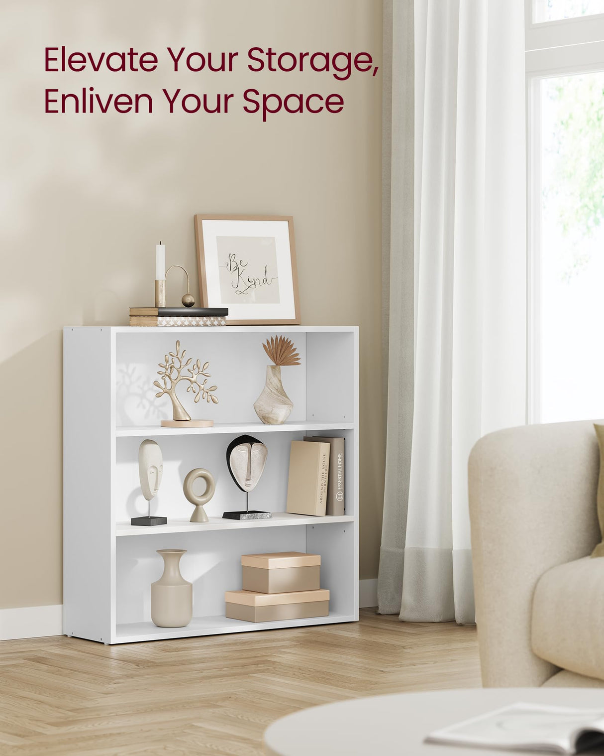 VASAGLE Custos Collection - Bookshelf, 3-Tier Bookcase, Book Shelf, Open Storage Shelf, 9.4 x 31.5 x 32 Inches, for Living Room, Home Office, Dinning Room, Cloud White ULBC173T14 VASAGLE