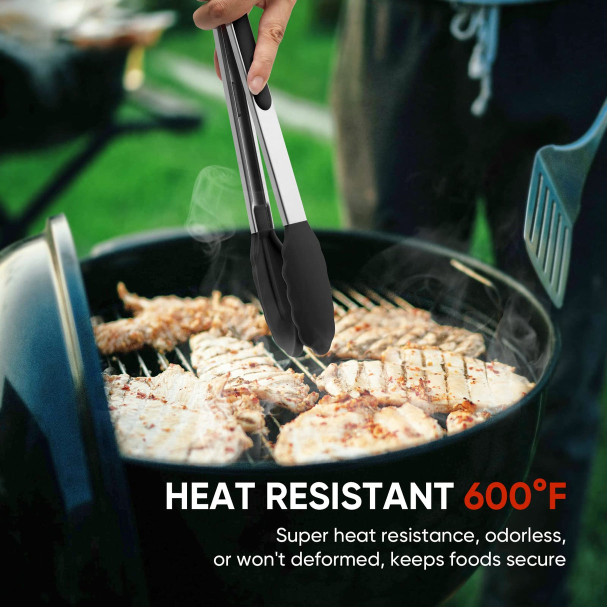 600℉ Heat Resistant Kitchen Tongs for Cooking with Silicone Tips,Maywe Tanso 12-Inch Stainless Steel Locking Cooking Tongs Food Tongs for BBQ,Cooking,Salad and Serving Food,Heavy Duty,Non-Stick,Black Maywe Tanso