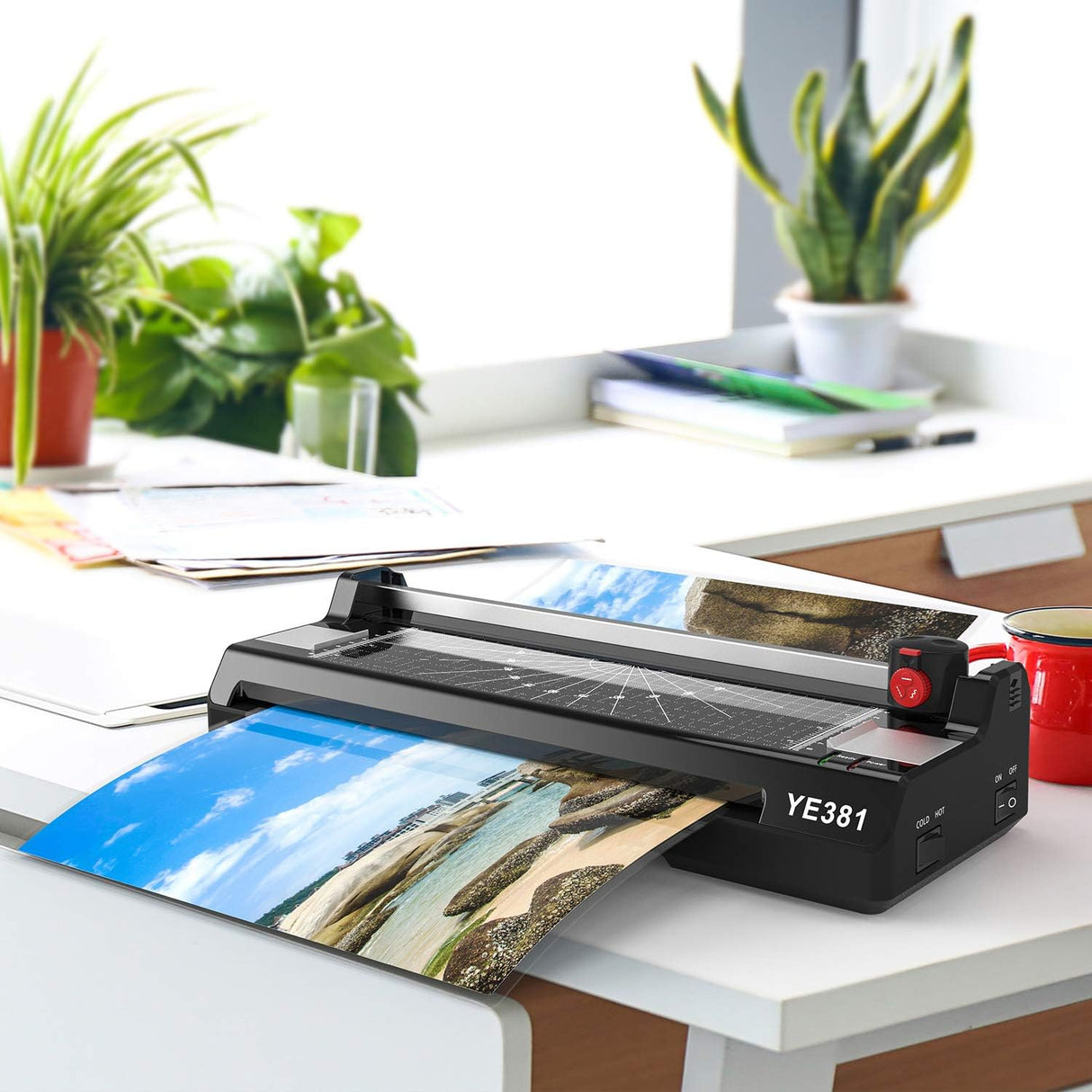 Laminator Machine for A3/A4/A6, YE381 13inch Thermal & Cold Laminating Machine for Home Office School Teacher Use with 50 Pouches, Paper Trimmer and Corner Rounder Eficentline