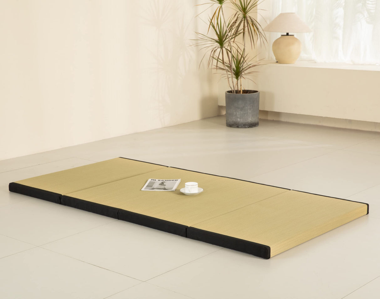 MustMat Thick Tatami Mat Twin XL Floor Mattress Japanese Tatami Bed with Storage Bag 39 x 80 x 2 in (Black) MustMat