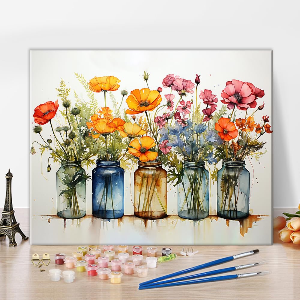 TUMOVO Adult Paint by Number Kits on Canvas, Wild Flowers Paint by Numbers, Simple Painting Paint by Numbers, Flowers Paint by Numbers Kit for Adults Beginner Oil Painting Kits Gift, 16 x20 Inch TUMOVO