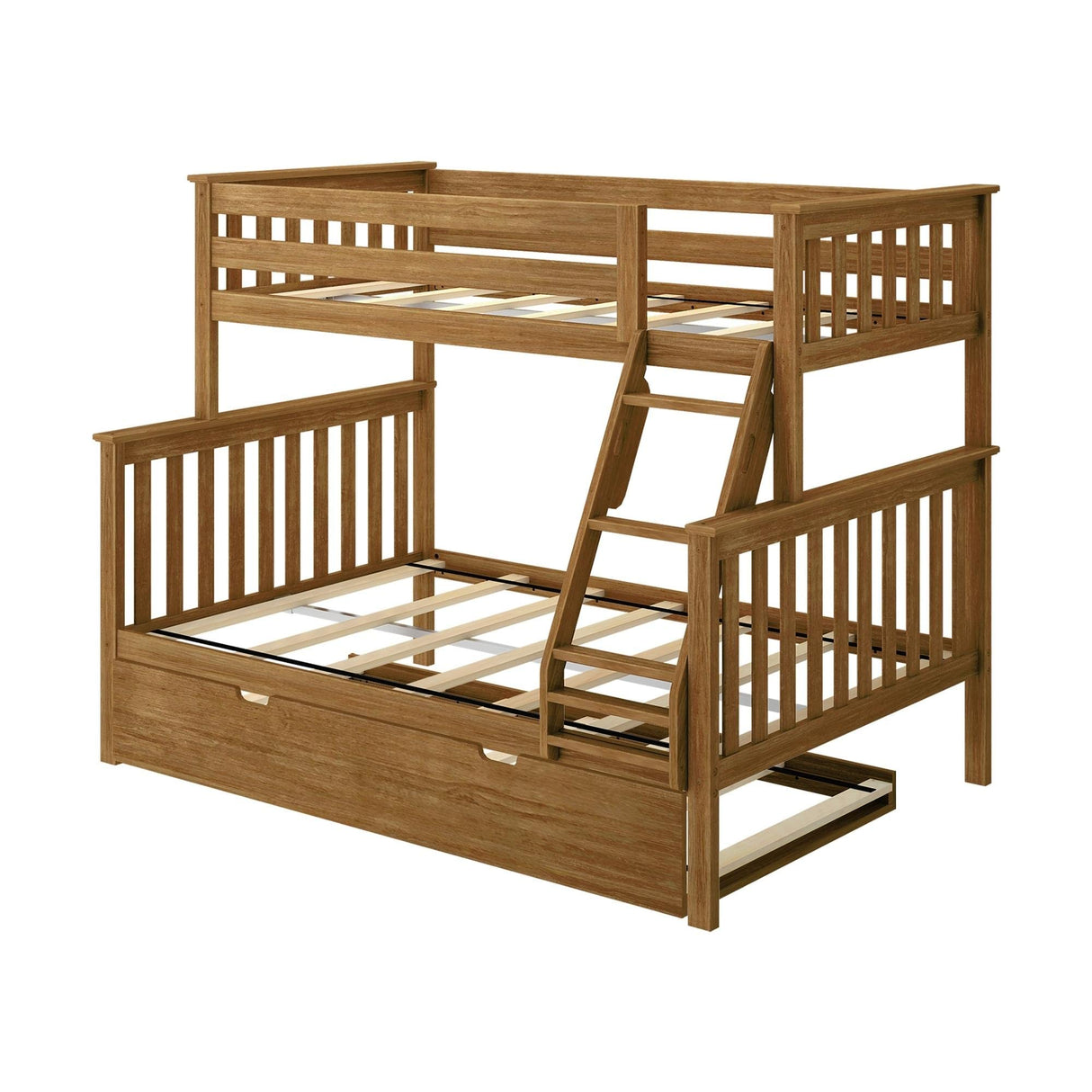Max & Lily Bunk Bed, Twin-Over-Full Bed Frame for Kids with Trundle, Pecan Max & Lily