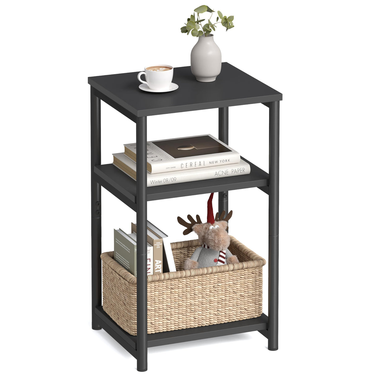 VASAGLE Side Table, Small End Table, Tall Nightstand for Living Room, Bedroom, Office, Bathroom, Classic Black ULET273B16 VASAGLE