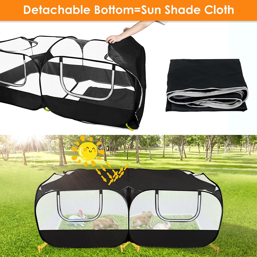 SlowTon Small Animals Playpen, Portable Large Chicken Run Coop with Detachable Bottom Breathable Transparent Mesh Walls, Foldable Pet Enclosure for Puppy Kitten Rabbits Indoor Outdoor SlowTon