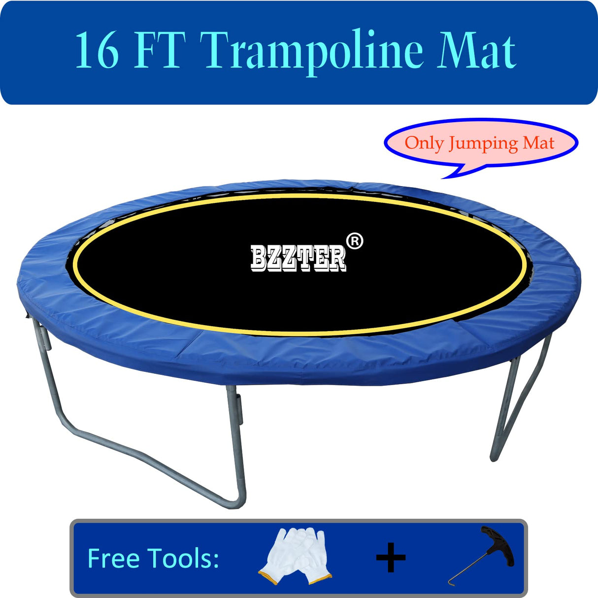 Bzzter 16FT Trampoline Mat,171.8"/14.31ft Diameter Mat with 108 Rings Fits 6.5"-7.0" Spring,w/Pull Hook and Gloves,not Include Frame and Spring Bzzter