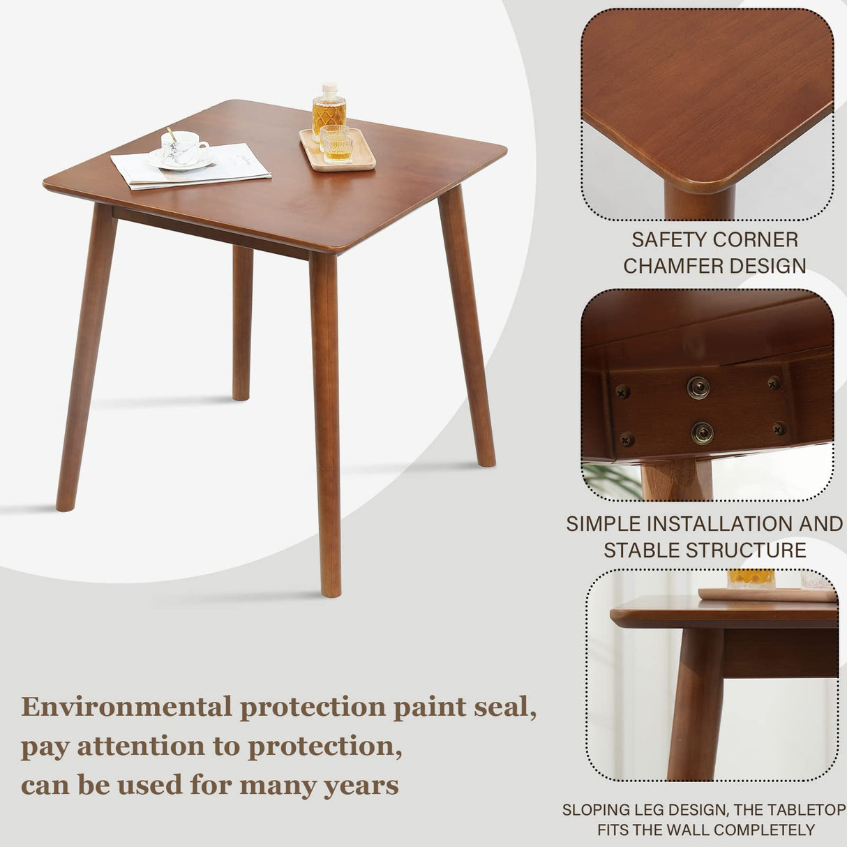 OGMILL 27.6" Small Dining Table Square for 2, Kitchen Dinner Table Rustic Space-Saving Dining Table Mid Century Modern Table with Solid Wood Leg for Small Spaces (Walnut) OGMILL