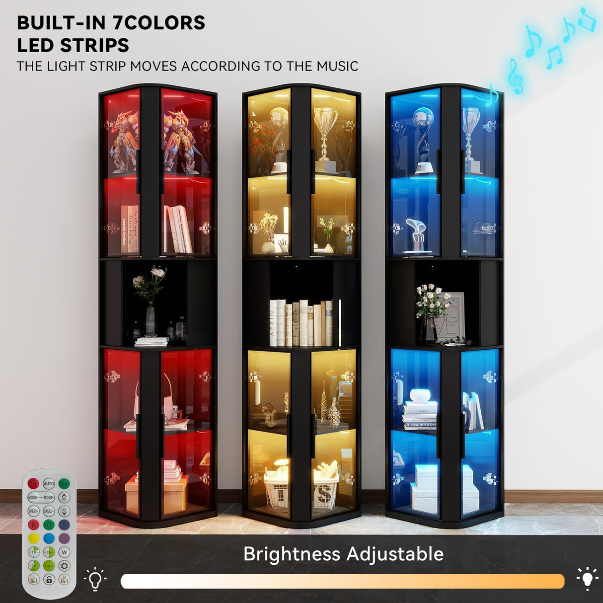 ARTETHYS Glass Display Cabinet Doors 78‘’ Tall Corner Display Case with Lights for Collectibles 5-Tier Curio Storage Shelf for Toys, Books, Black ARTETHYS