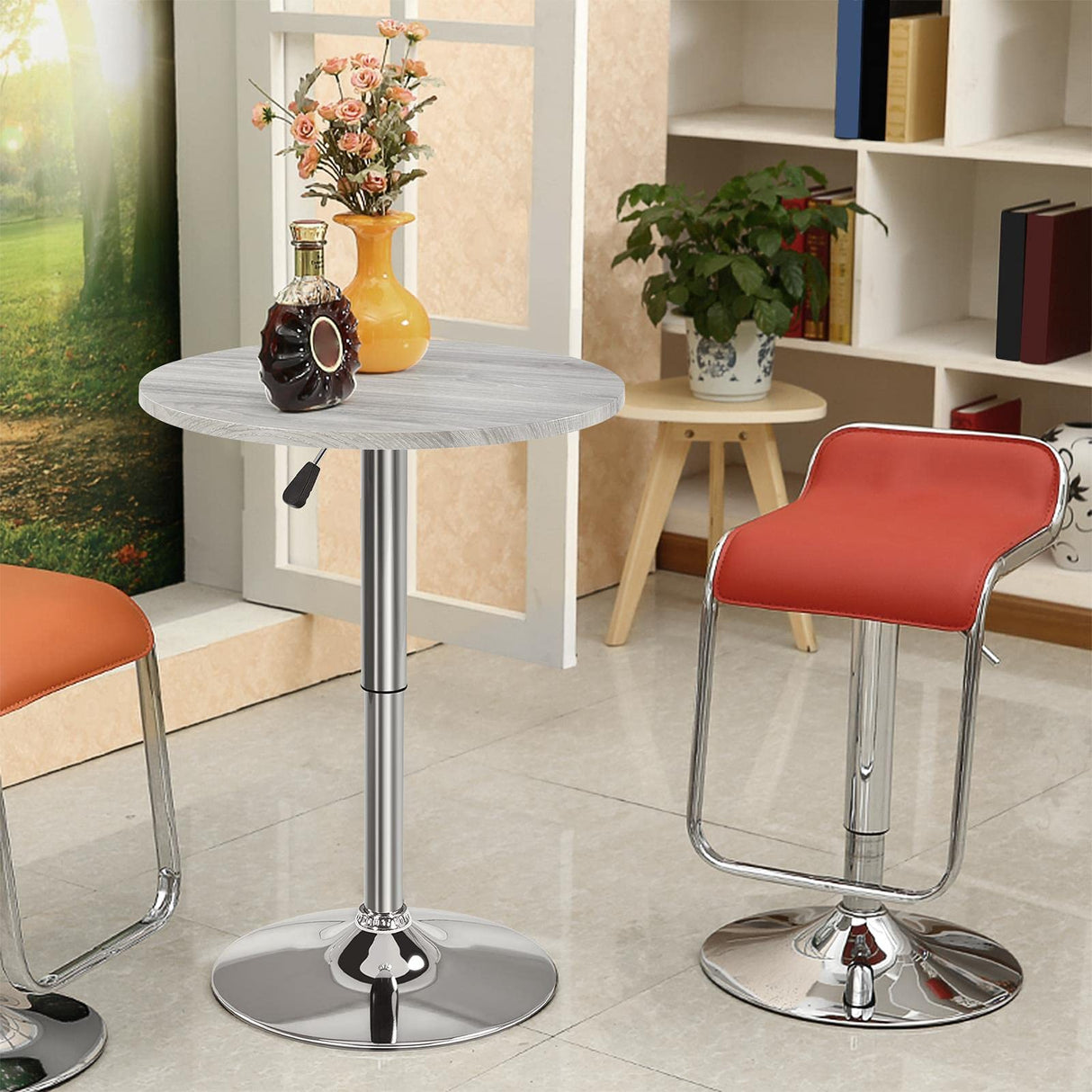 Topeakmart Height Adjustable Round Pub Table 360° Swivel Counter Bar Tables Bistro Tall Cocktail MDF Top, Grey Topeakmart
