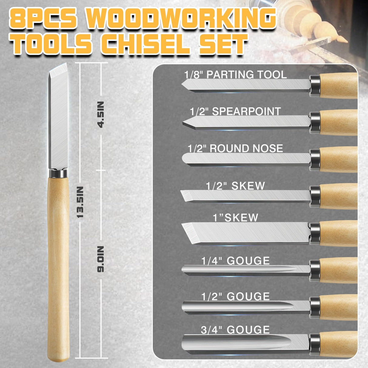 8 Pcs Wood Lathe Tools, Wood Chisel Sets, Suitable For Wood Working Tools, Which is Used for Lathe, is Suitable for Beginners and Professionals. LoTanop