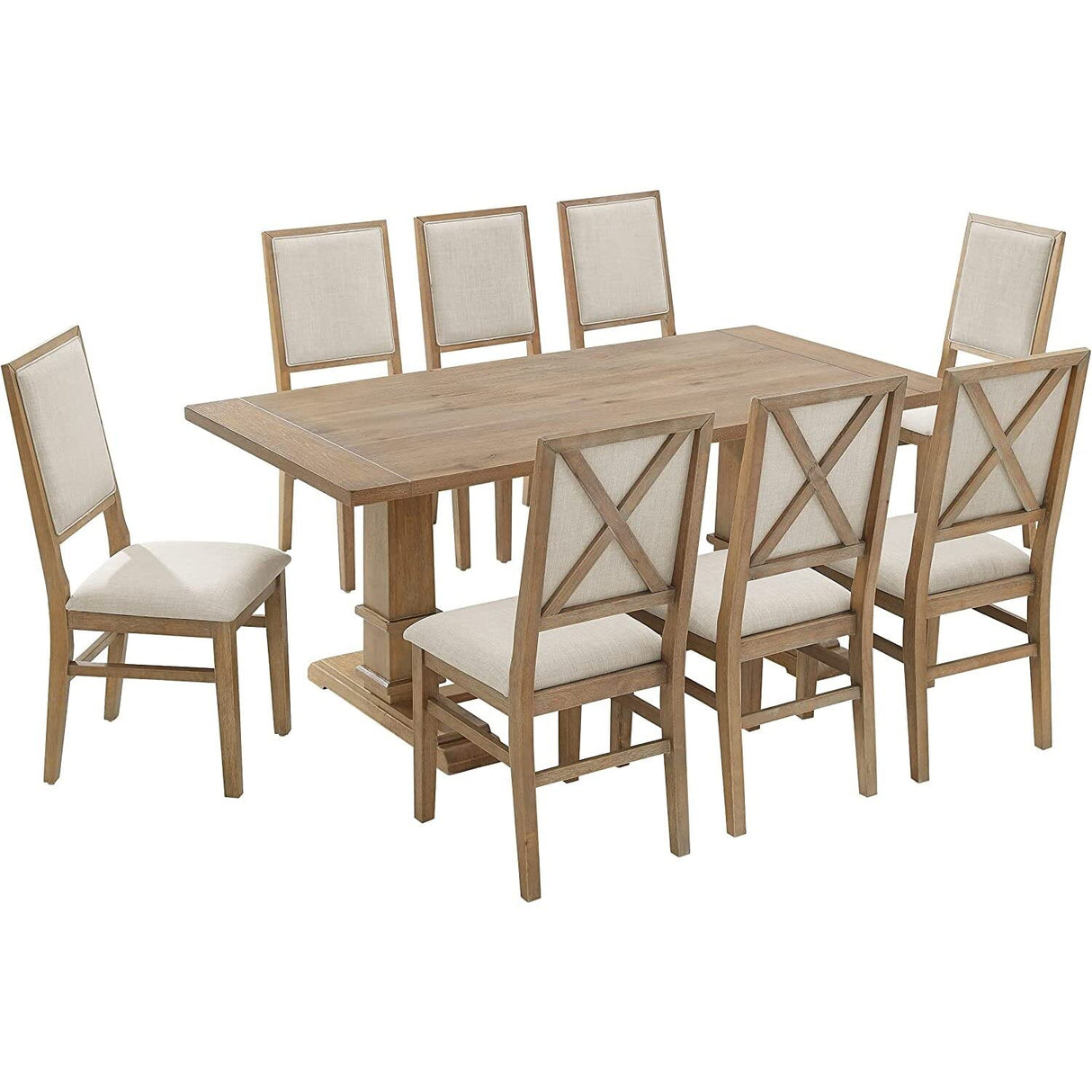 Crosley Furniture Joanna 9-Piece Modern Farmhouse Dining Table Set for 8 with Upholstered Chairs, Rustic Brown/Creme Crosley Furniture