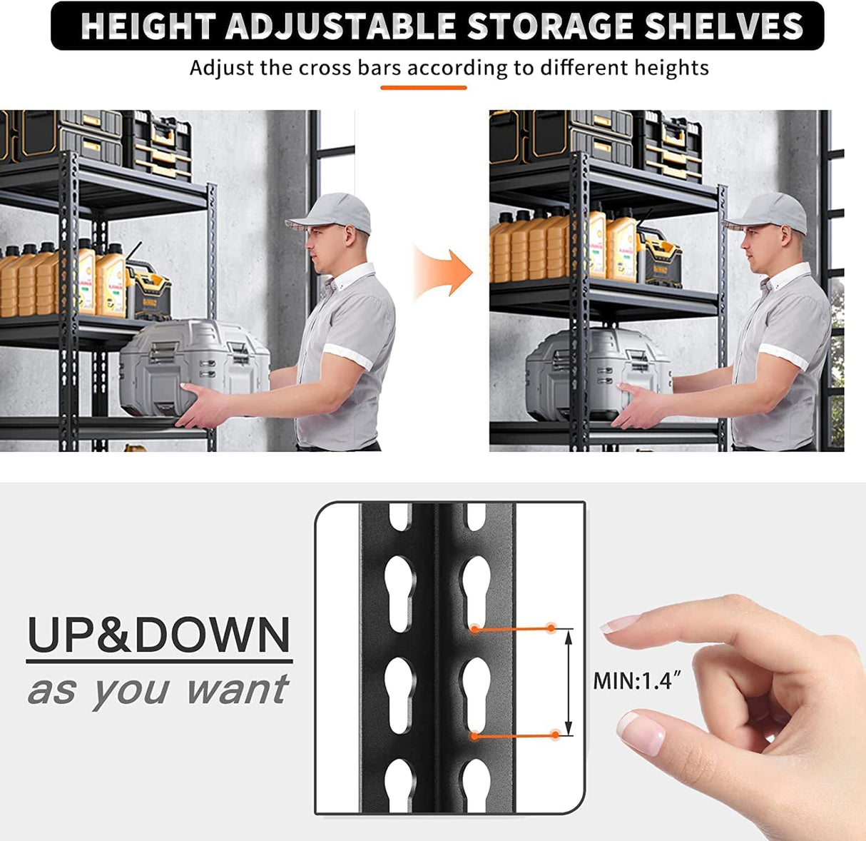 REIBII Storage Shelves 5-Tier Adjustable Garage Storage Shelving Heavy Duty Metal Shelving Utility Rack Shelf Unit for Warehouse Pantry Closet Kitchen,12" D x 27.5" W x 60" H REIBII