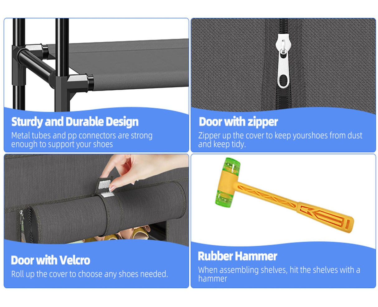 Simple Trending Tall Shoe Rack Organizer Holds 40 Pairs, 10 Tier Large Capacity Shoe Cabinet Storage with Cover for Closet, Black Simple Trending