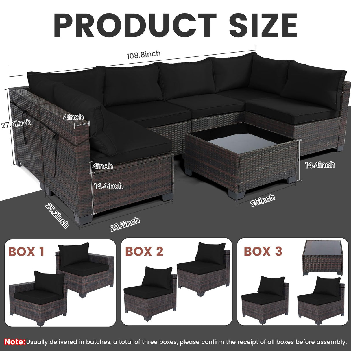 LEVELEVE 7 Pieces Outdoor Patio Furniture Sets,Rattan Conversation Sectional Set,Manual Weaving Wicker Patio Sofa with Tea Table LEVELEVE