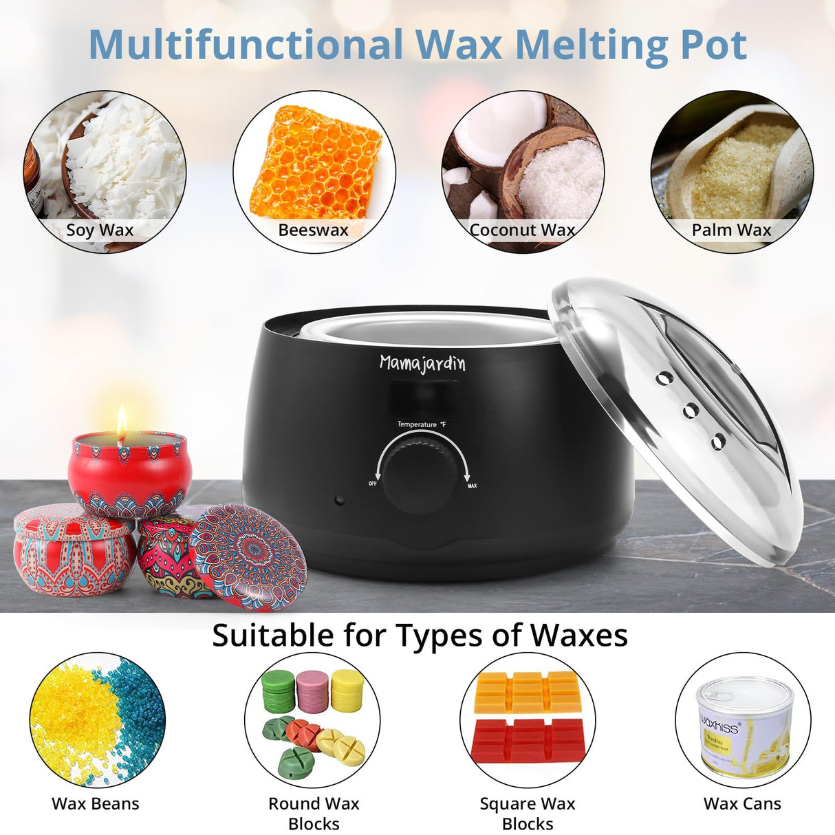 Wax Melter for Candle Making - Candle Wax Melter 16 oz, Candle Making Supplies with Candle Melting Pot,Candle Making Kit for Beginners,Wax Melting Pot with LED Temperature Display,Perfect Set Gift Mamajardin