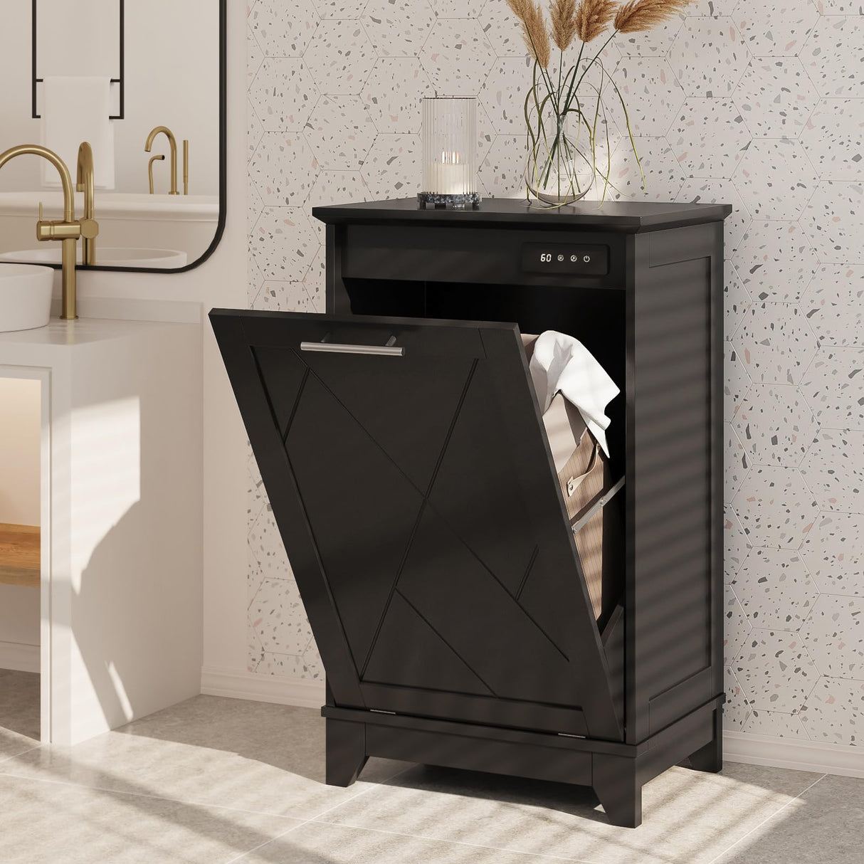 FiveWillowise Tilt Out Trash Cabinet, Kitchen Trash Can Cabinet w/Negative ion and deodorizing Function, Dog Proof 10 Gallon Garbage Can Cabinet for Kitchen, Bathroom, Living Room, Black FiveWillowise