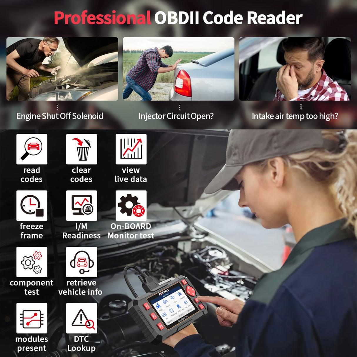 FOXWELL Car Scanner NT604 Elite OBD2 Scanner ABS SRS Transmission, Check Engine Code Reader for Cars and Trucks, Diagnostic Scan Tool with SRS Airbag, Automotive Diagnostic Tool with Live Data FOXWELL