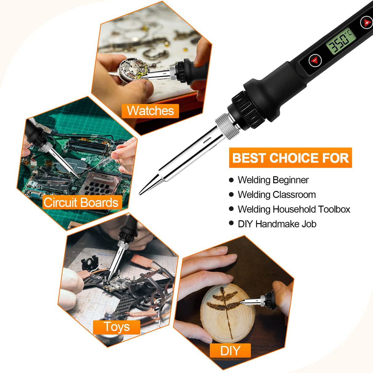 Soldering Iron Kit 80W LCD Adjustable Temperature 180-520℃ Solder Kit Electronics 13 in 1 Welding Tools with ON/OFF Switch, Solder Wire, Flux, 5 Soldering Tips, Desoldering Pump, Stand, Tweezers LJPXHHU