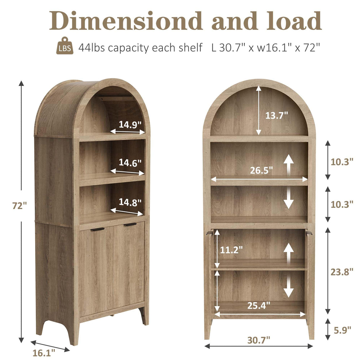 blini 70" Tall Arched Cabinet, Wooden Kitchen Pantry Arched Cabinet with Fluted Doors Versatile Kitchen Hutch Storage Organizer for Dining Room blini