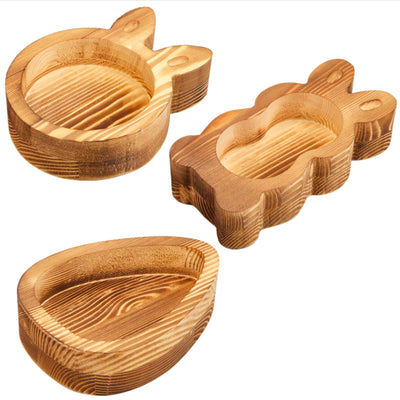 GlikCeil 3 Pack Easter Wooden Dough Bowls Rustic Bowl Vintage Round Hand Carved Bunnies Wood Bowl Easter Eggs for Home Farmhouse Dining Holding Candles Making Bread Dough Fruits Supplies Decoration