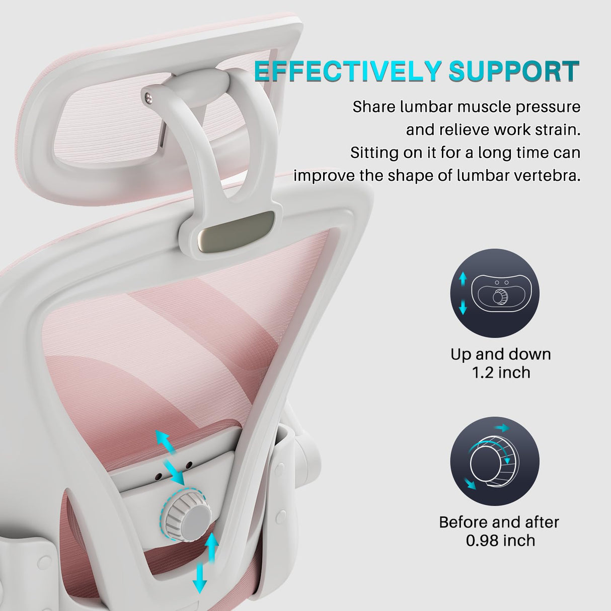 SeekFancy Ergonomic Office Chair M903, High Back Computer Desk Chair with Wheels, Comfy Mesh Office Chair with Adjustable Lumbar Support & Headrest, Pink Swivel Executive Managerial Task Chair SeekFancy