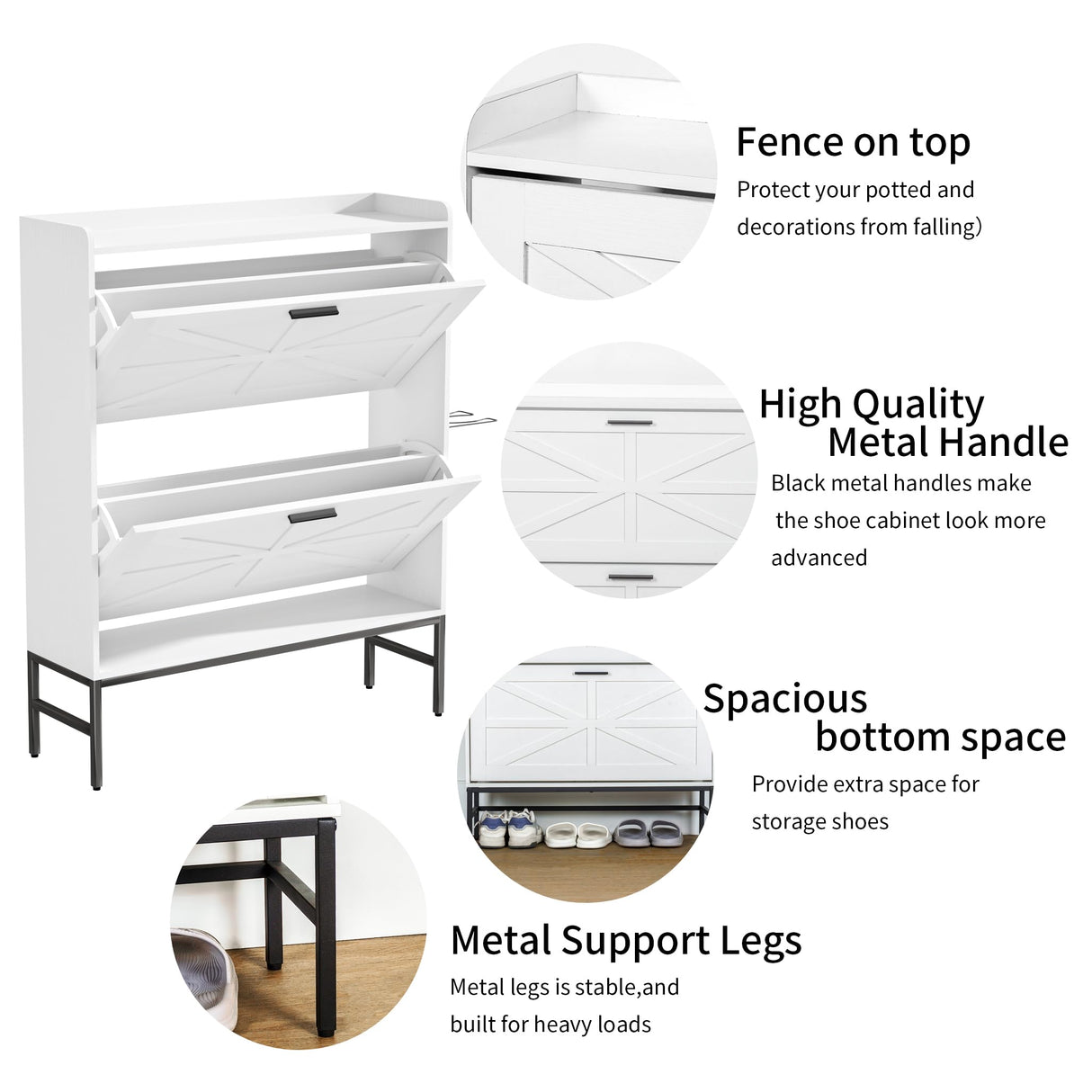RKVPCNE Shoe Storage Cabinet Wood Shoe Organizer with 2 Flip Drawers and 1 Boot Rack Hidden Shoe Organizer Cabinet Flip Down Shoe Rack for Entryway Foyer Hallway(White) RKVPCNE