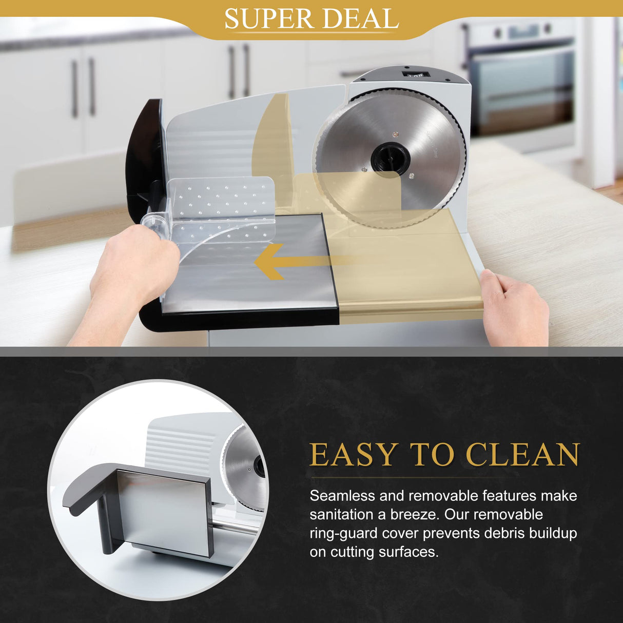 SUPER DEAL Premium Electric Food Meat Slicer - 7.5inch Stainless Steel Blade Home Kitchen Deli Meat Food Vegetable Cheese Cutter - Thickness Adjustable - Spacious Sliding Carriage - Easy to Clean SUPER DEAL