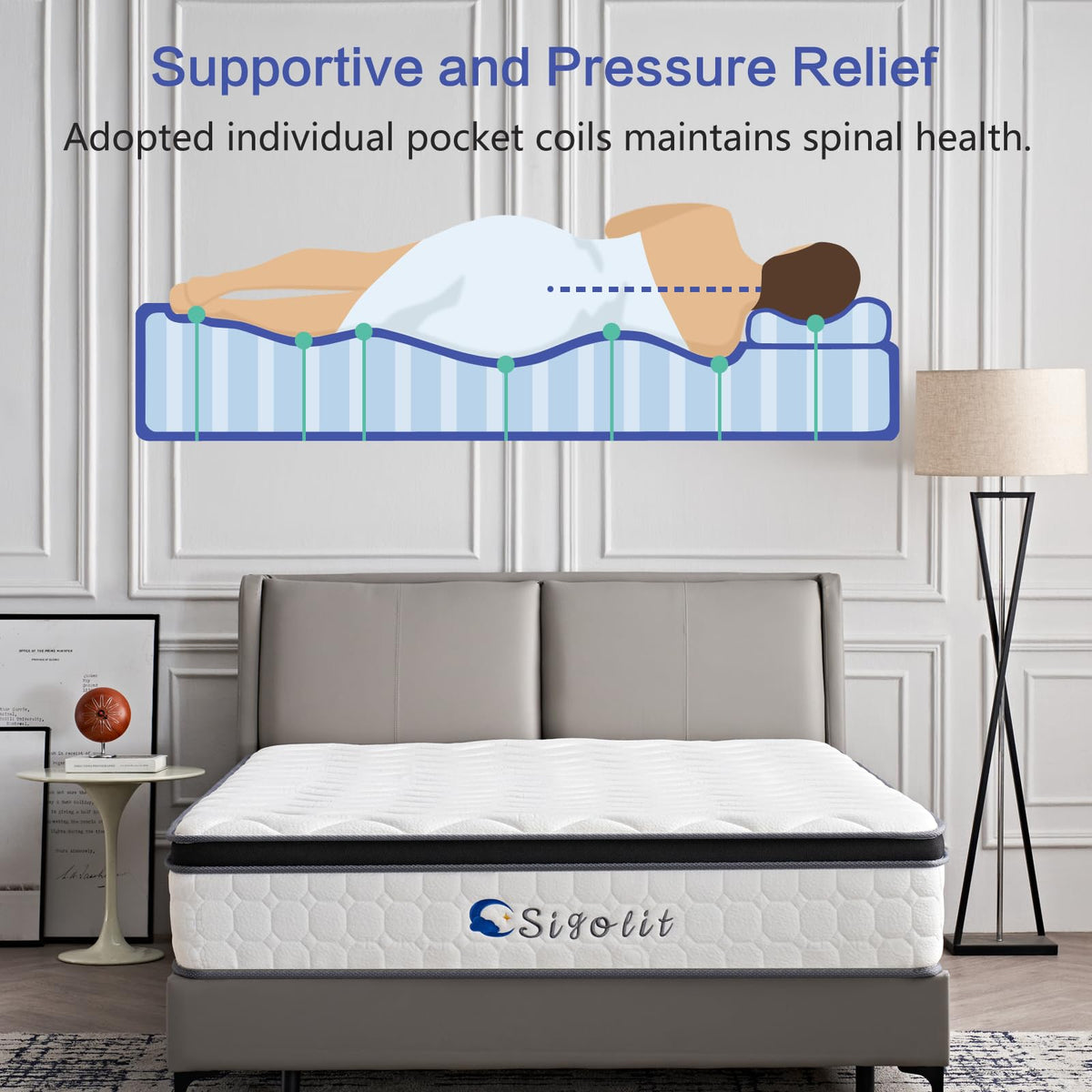 sigolit 10 Inch Queen Size Hybrid Mattress - Medium Firm, Memory Foam & Pocket Springs, Motion Isolation, Edge Support, Pressure Relief, Ships Compressed sigolit