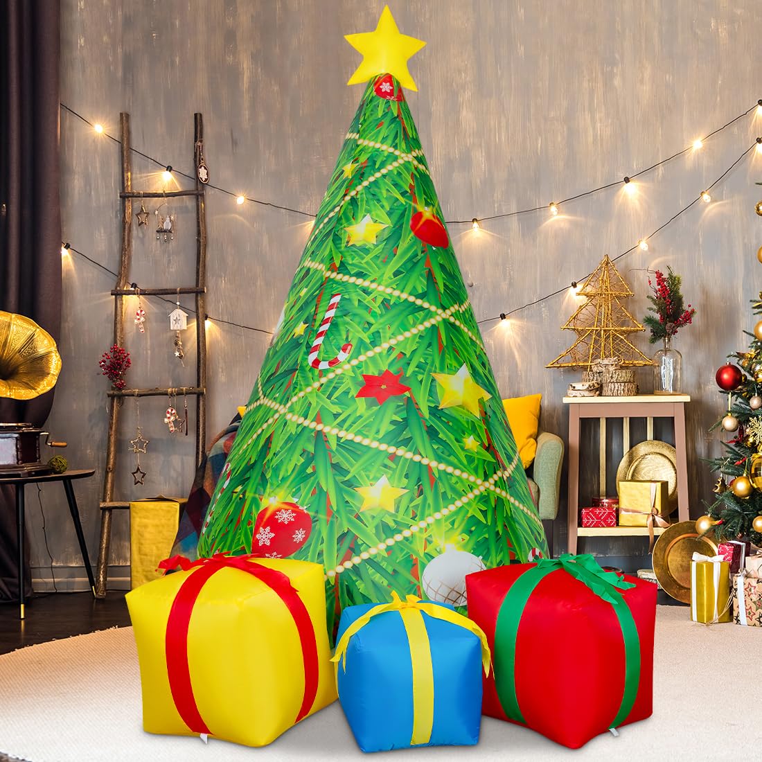 COMIN 7 FT Christmas Inflatables Tree Outdoor Decorations Blow Up Yard 3 Present Boxes with Built-in LEDs for Indoor Party Garden Lawn Decor COMIN