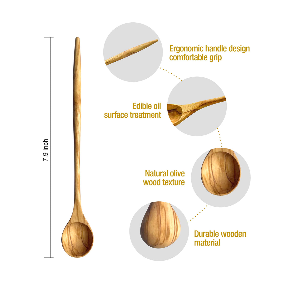 WONDERFUL 100% Natural Olive Wood Long Handle Spoons for Coffee, Tea, Milkshake Kitchen Stirring, Cocktail Stirrer; Mixing Honey Spoon, Chef Tasting Spoons(1 pc) WONDERFUL