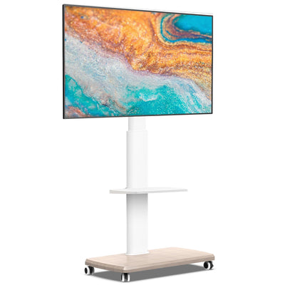 FITUEYES Rolling TV Stand, Mobile TV Cart on Wheels for 32-70 Inch Flat Screen TVs, Tall Floor TV Stand with Swivel Mount for Bedroom, Outdoor, Home Office, Small Dorm, White