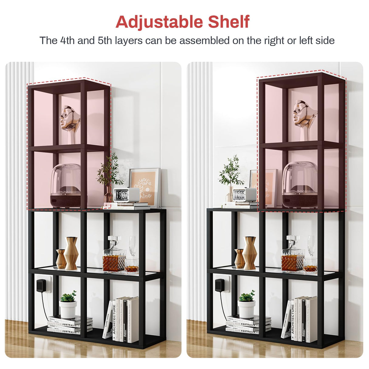 VILICK Display Shelf with LED Light Standing Floor Lamp with Glass Storage Shelves for Collectibles, 5 Tier Tall Corner Shelf Open Curio Cabinet for Living Room, Bedroom, Office, Home Decor VILICK