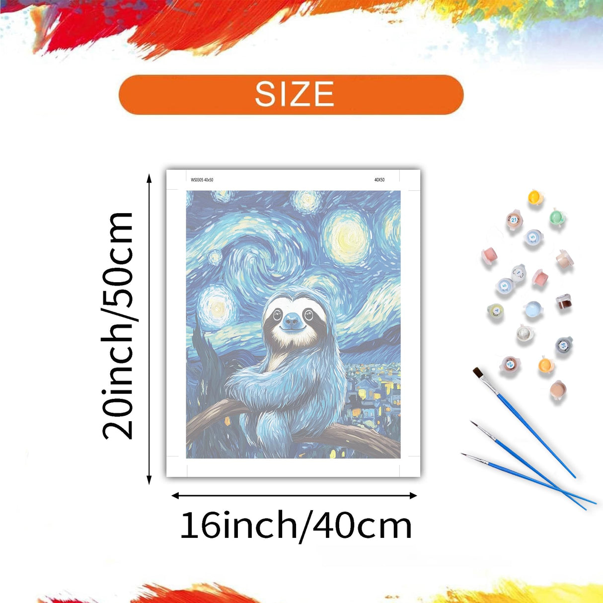 Sloth Sitting on a Tree Trunk Paint by Number Kits for Adults, Starry Night Scenery Paint by Number for Beginner, Funny Animal Acrylic Oil Painting for Gift Home Wall Decor(16×20inch, Unframe) ARNLRDYA