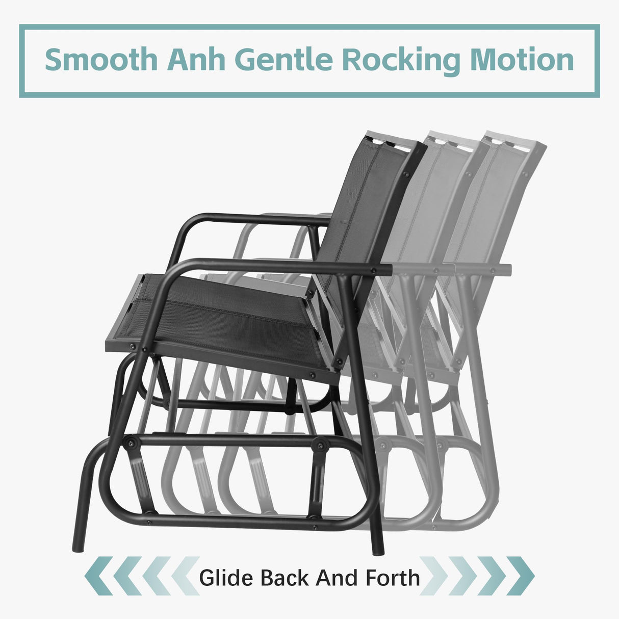 Crownland Textilene Outdoor Glider Chair – Stylish Two-Seat Loveseat for Patio, Lawn & Garden (Black) Crownland