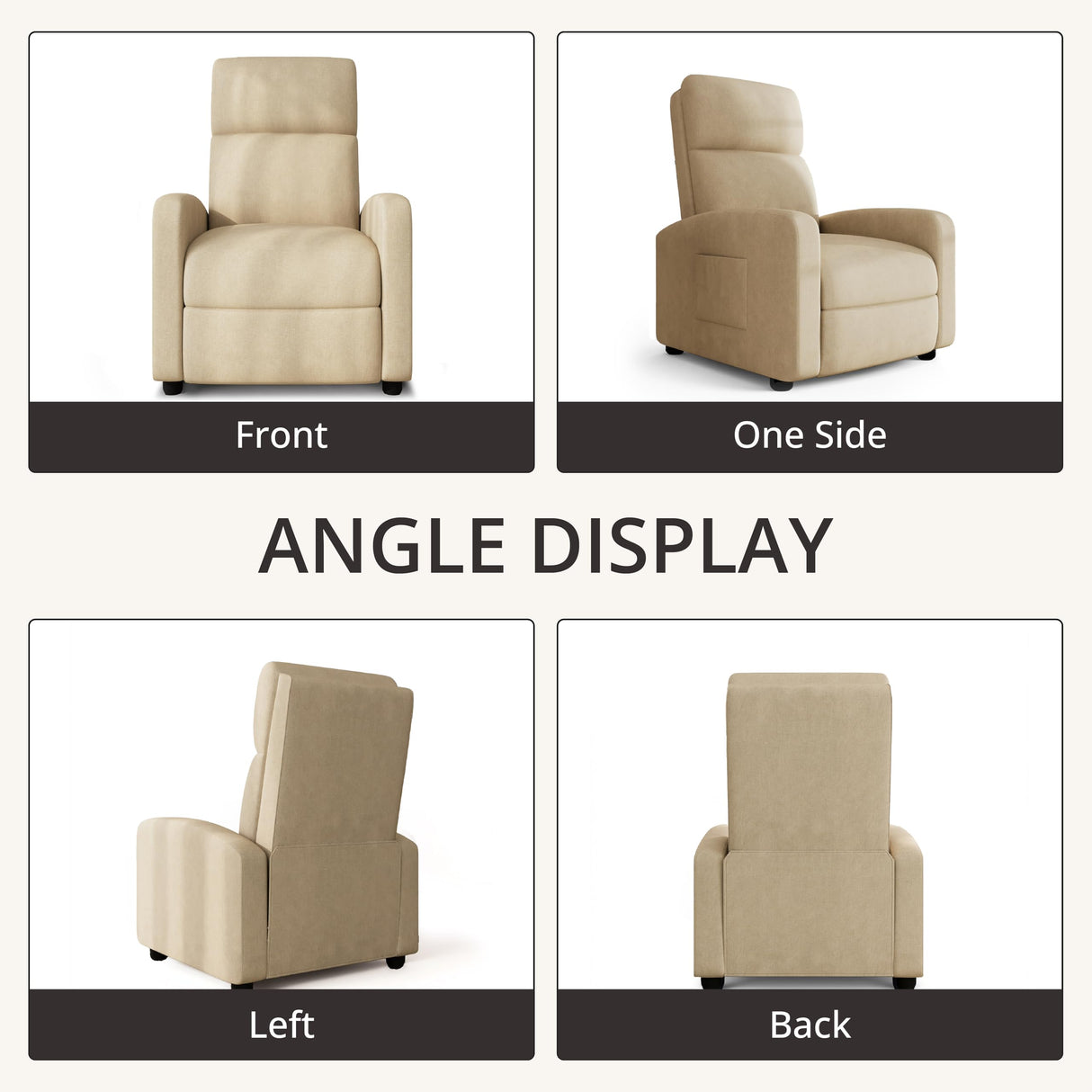 zzlay Recliner Chair for Living Room, Modern Adjustable Home Theater Seating Single Sofa Manual Push Back Armchair with Soft Linen Upholstery & High Backrest for Small Spaces, Linen-Cream zzlay