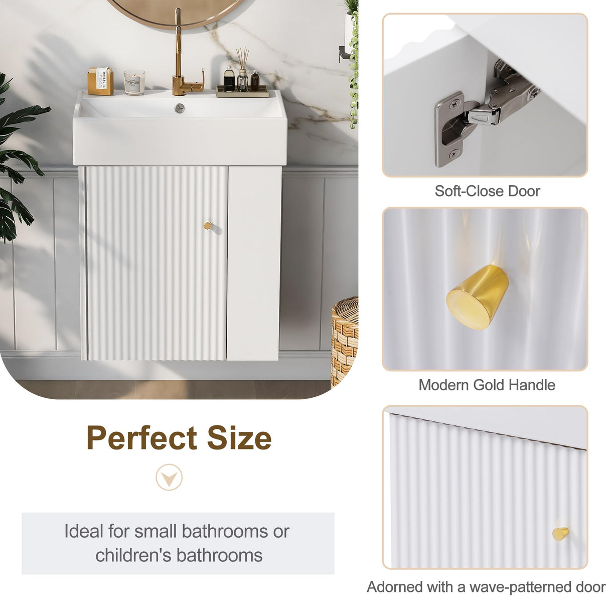 Merax 20" Wall-Mount Bathroom Vanity with Ceramic Sink, 20 Inch Floating Bathroom Vanity for Small Space,Modern Bathroom Vanity Cabinet Set w/Doors & Open Shelf, Solid Wood Frame Merax