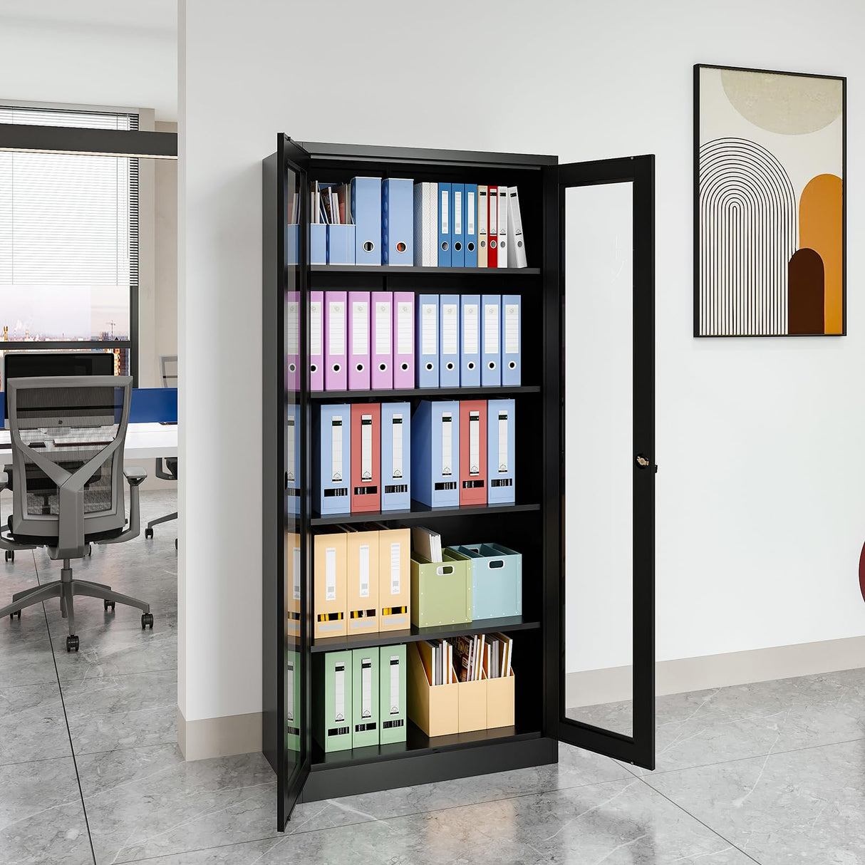 Anxxsu Display Cabinet with Glass Doors, Display Case Cabinet for Collectibles, Curio Display Cabinet with 4 Adjustable Shelves, 71" Glass Display Cabinet for Home Living Room (Black) Anxxsu