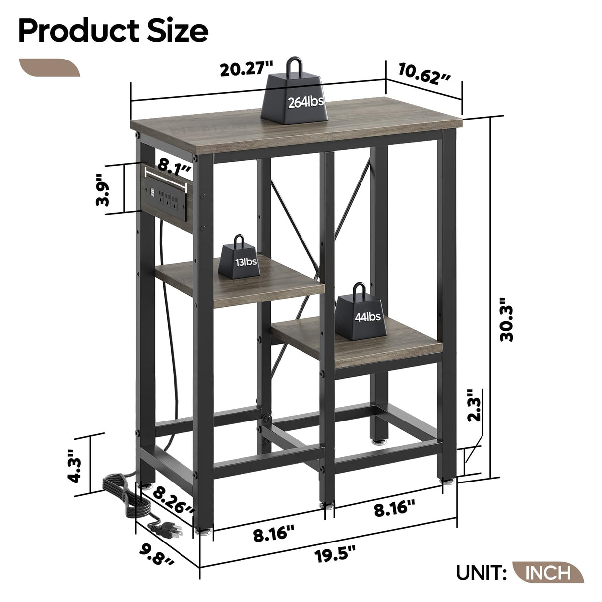 Becuddler 10 Gallon Fish Tank Stand with Charging Station, 20 x10 Metal Aquarium Stand with 3-Tiers Adjustable Storage Shelves, 6-Legs Reptile Terrarium Stand, 264 LBs Becuddler