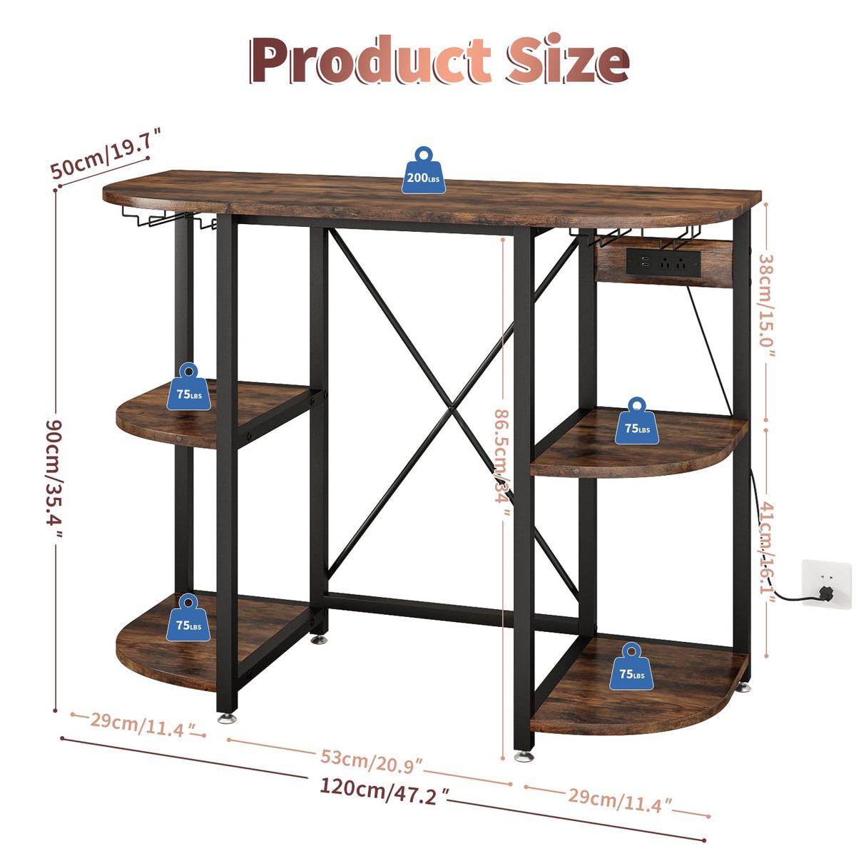 METYERRY Bakers Rack with Power Outlet and LED Light, Microwave Stand with Storage,Coffee Bar Cabinet with Wine Rack,Kitchen Shelf Suitable for Kitchen, Dining Room, Living Room, Rustic Brown METYERRY