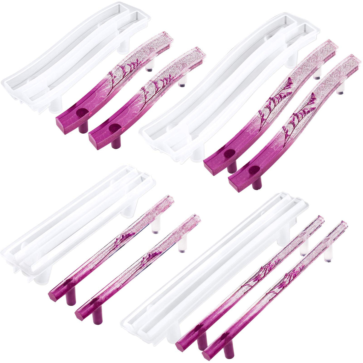 NiArt 4 Pairs Soft Silicone DIY Epoxy Resin Casting Molds, Curved Rectangle Wave + Straight Hexagon Cabinet Door Serving Tray Furniture Drawer Bar Pull Handles Agate Multipurpose Art Craft Decoration NiArt