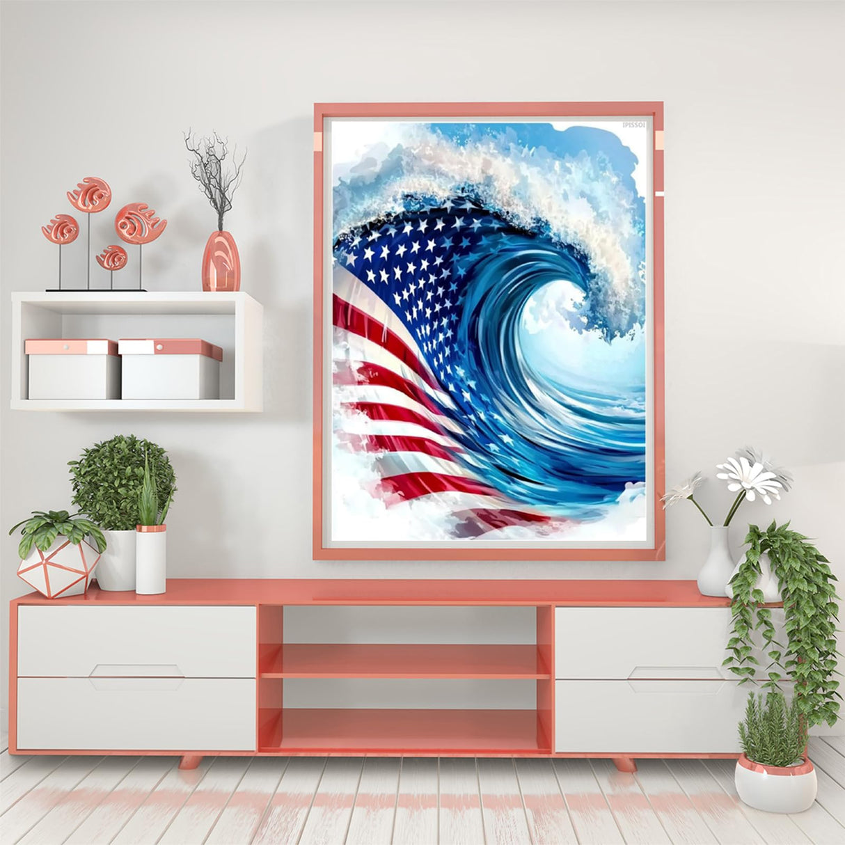 IPISSOI Wave with an American Flag Diamond Painting Art Kit for Adults DIY Diamond Art Painting Full Drill Round Gem Art for Crafts Wall Decor 12x16 Inch IPISSOI