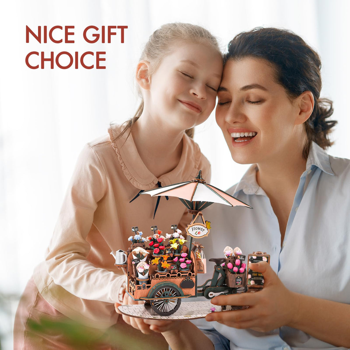 ROBOTIME 3D Puzzles for Adults DIY Model Kit to Build Floral Cart Wooden Puzzle Craft Kit Toy Hobby Gift Home Decor ROBOTIME