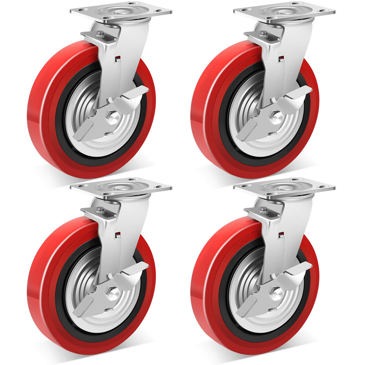 Nefish 8 Inch Heavy Duty Casters Wheels, Industrial Grade Polyurethane Casters Set of 4 with Dual Ball Bearing, Solid Polyurethane Wheel 6000 Lb, Plate Swivel Casters for Cart, Industrial, Machine Nefish