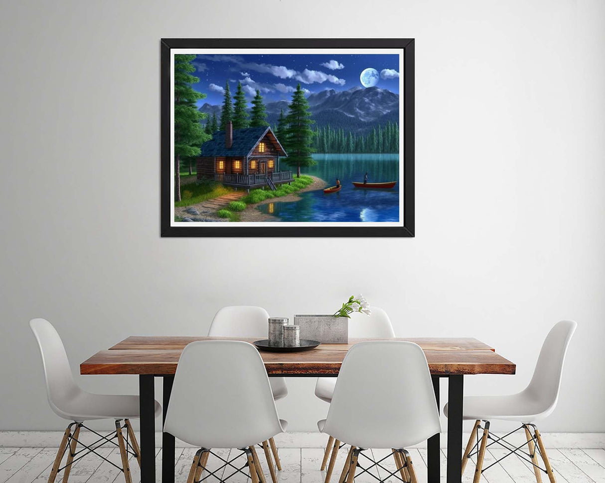 5D Diamond Painting Landscape, Paint with Diamonds DIY Diamond Art Moon Lake Hut, Diymood Painting by Number Kits Full Drill Rhinestone for Home Wall Decor 12x16inch Diymood