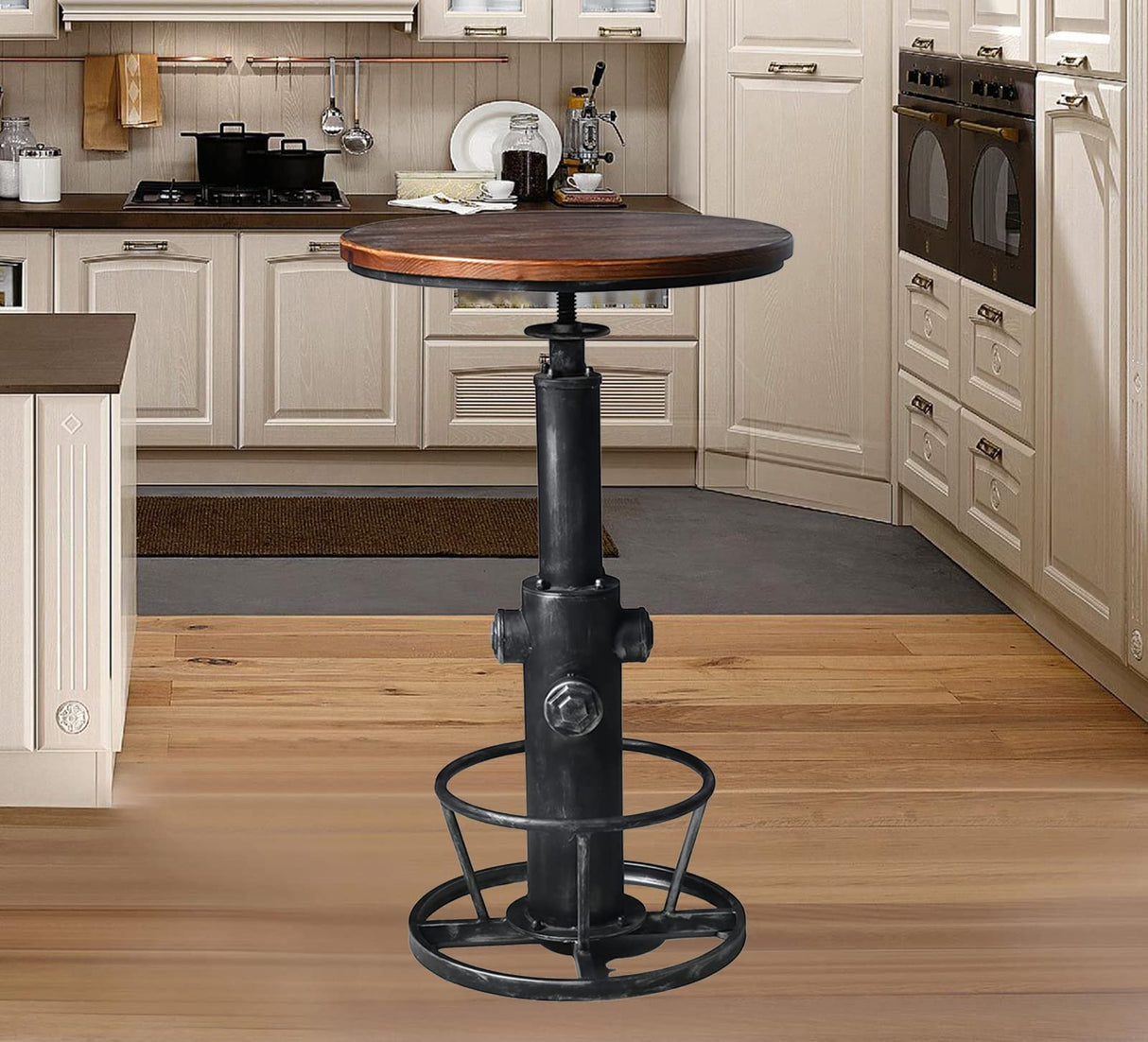 LOKKHAN Industrial Bar Table 38.6"-48.4" Height Adjustable Swivel Round Wood Tabletop 23.7" Dia, Kitchen Dining Office Coffee Bistro Pub Table LOKKHAN